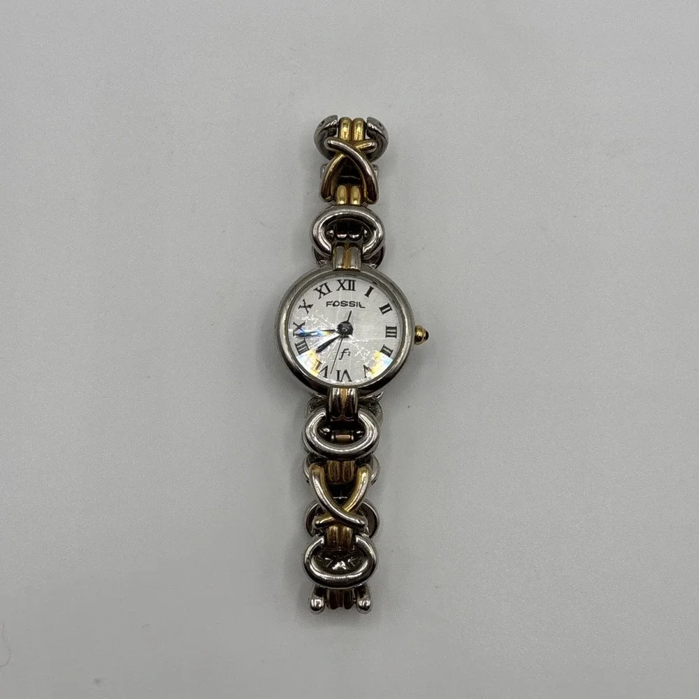 Fossil‎ DC-9696 Quartz Watch Bracelet  Roman Numerals Rare Two Tone *UNTESTED*